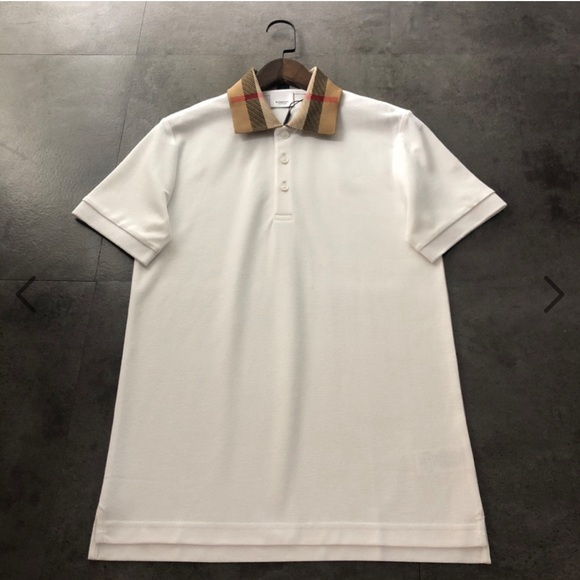 Burberry White Polo with Checkered Collar